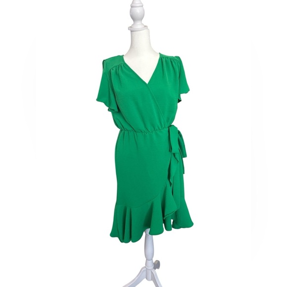Fred David Vibrant Green Wrap Midi Dress - Picture 1 of 7